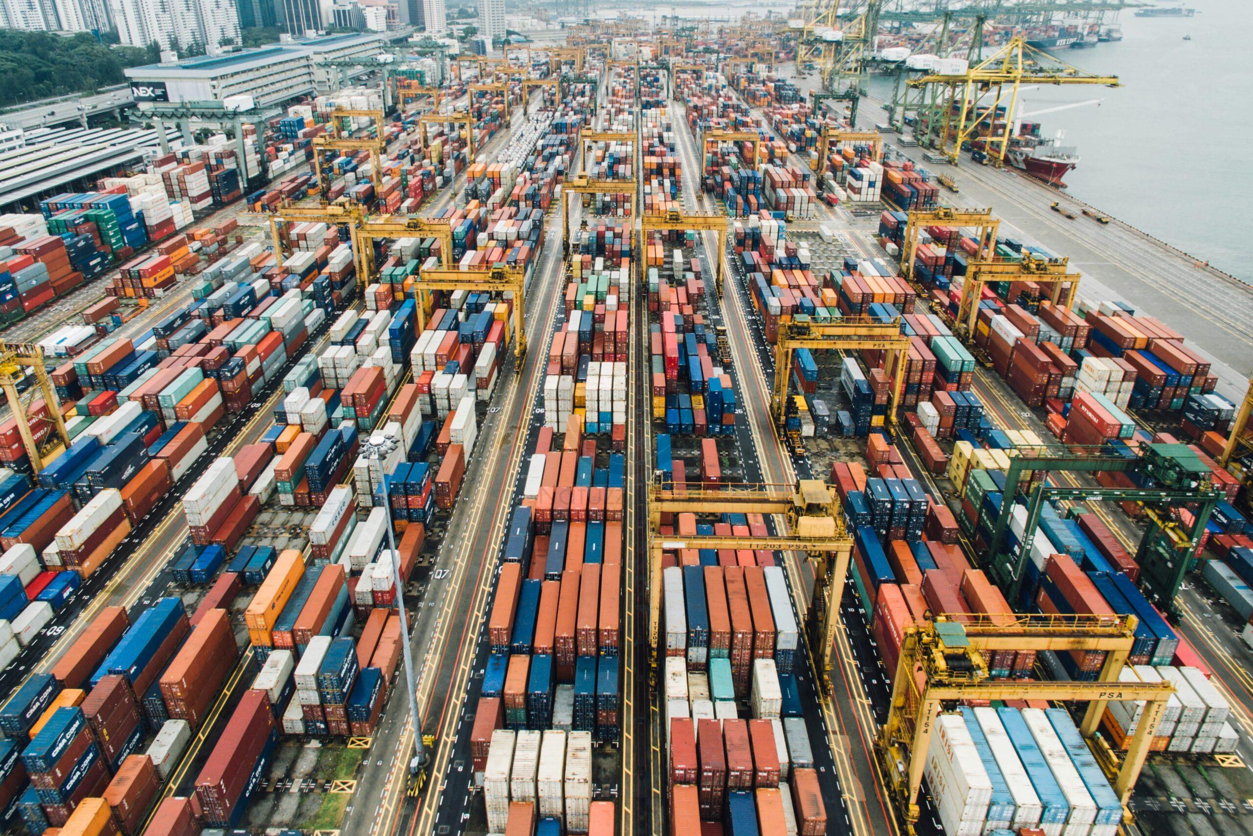 shipping furniture container at port ready to be shipped